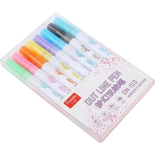 Glitter Color Fluorescent Marker Metal Color Pen Double Line Contour Pen Color fluorescent marker 19OCT11