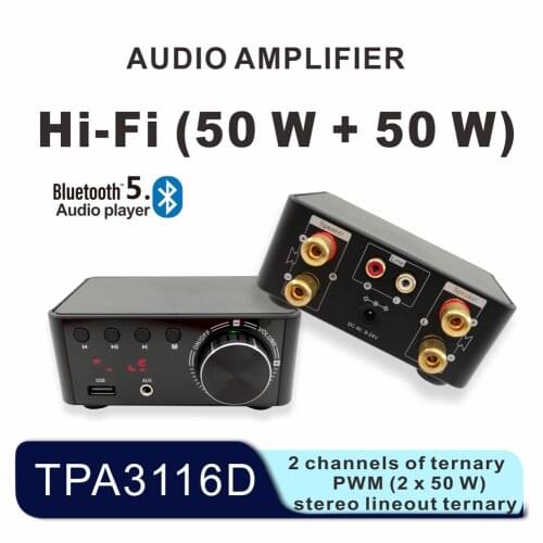 HIFI Bluetooth 5.0 Digital Power Audio Amplifier board 50WX2 Stereo AMP Amplificador Home Theater USB TF Card Player