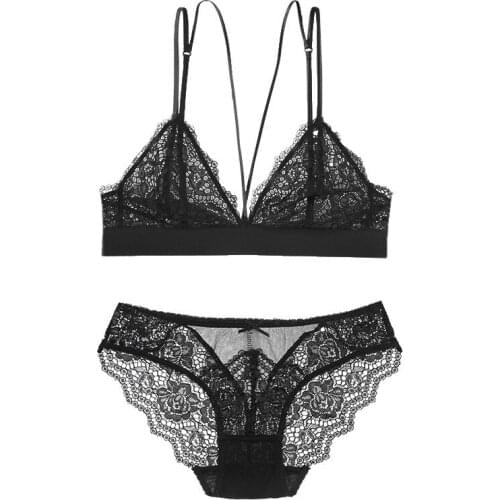 Bra set Black Perspective Lace Floral Sexy Thin Bra Brief 2pcs Set for Female/Lady/Women, New Lingerie Womens Underwear 21704
