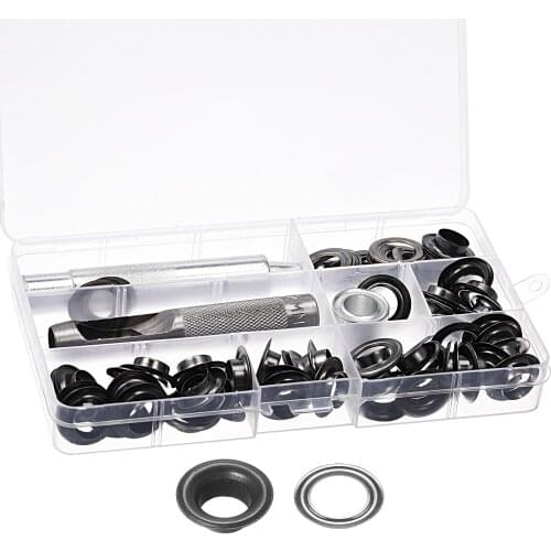Uxcell Grommet Kit 50 Sets Copper Grommets Eyelets with 3pcs Install Tools, 12mm Inside Dia. Dim Gray