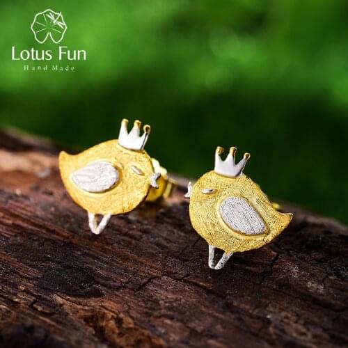 Lotus Fun Real 925 Sterling Silver Natural Handmade Designer Fine Jewelry Lovely Princess Bird Stud Earrings for Women Brincos