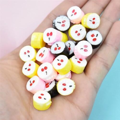 Julie Wang 10PCS Resin Small Sushi Charms Random Colors Artificial Japanese Food Jewelry Making Accessory Home Decor