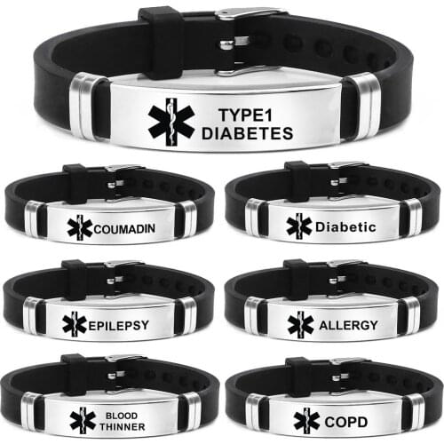 Type 2 diabetes stainless steel life star medical silicone bracelet diabetes warning Bracelet браслет браслет мужской pulseras