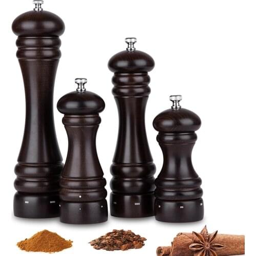Mokithand Salt and Pepper Mills Beech Wood Pepper Mill with Food Safe Carbon Steel Grinder 5' 6' 8' 10' Manual Salt Grinder