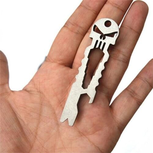 Mini multifunction repair tool screwdriver crowbar skull titanium stainless steel bar pry screwdriver keychain beer opener