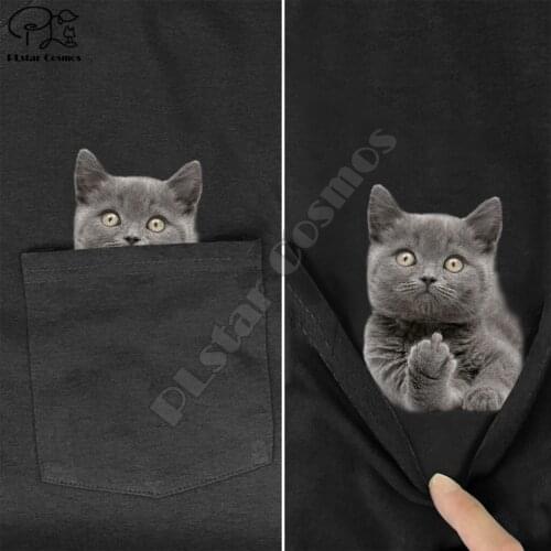 BSCatMiddleHand In Pocket T Shirt Dog Lovers Black Cotton Men Made in USA Cartoon t shirt men Unisex New Fashion tshirt
