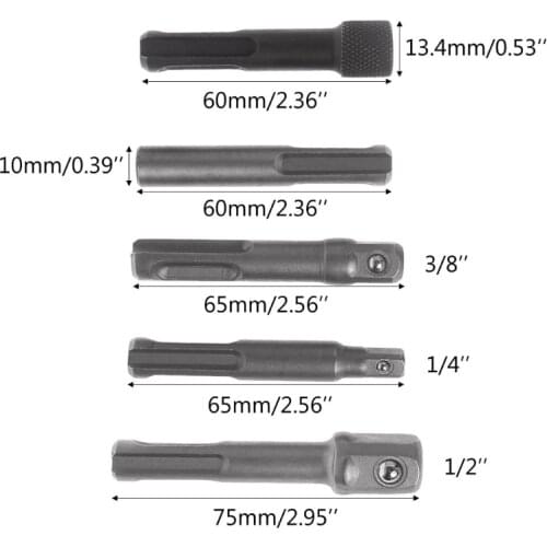 5Pcs SDS Plus 1/4 Hex Socket Driver Hammer Drill Bit Chuck Adaptor Bar Kit Set