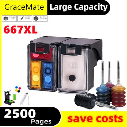 GraceMate Latin America 667 667 XL refill Ink kit Compatible for HP 667 667xl Deskjet 1275 2374 2375 2776 Deskjet Plus 6475 6075