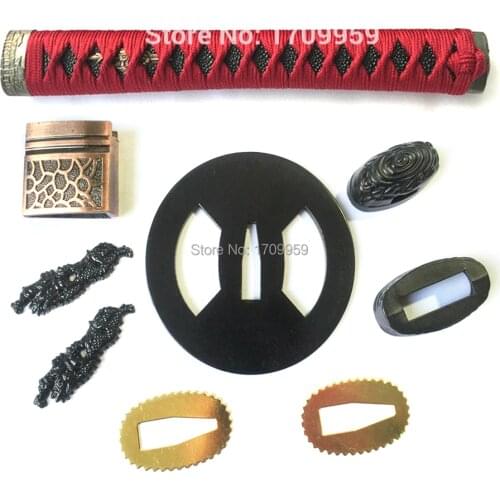 A Set Sword Handle/Iron Guard For Japanese Samurai Katana Wakizashi/Tanto Knife Fittings Tsuba+Menuki+Fuchi+Kashira+Habaki+Seppa