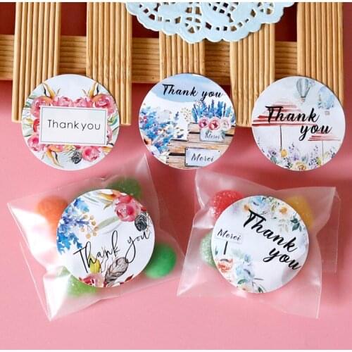 60pcs Floral Thank You Stickers Creative Rose Lavender Paper Stickers Candy Cookie Bags Sealing Labels Wedding Party Decoration