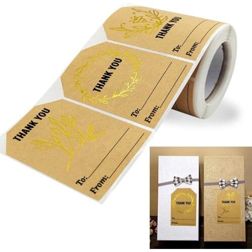 250pcs 5*7.5cm Gold Wreath Thank You Stickers Kraft Paper Decor Label DIY Gift Wrapping Decoration