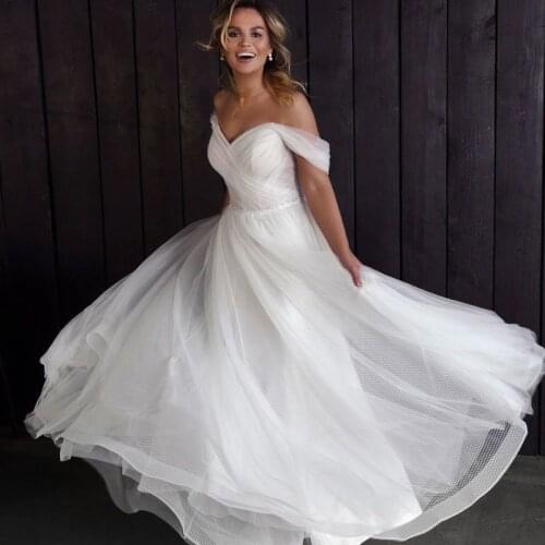 Verngo New Wedding Dress 2020 Off the Shoulder Simple A Line Wedding Gowns Plus Size Bride Dress Robe de mariage Vestidos Carto