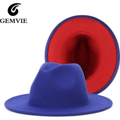 GEMVIE Fedora Hat With Red Brim Double Color Wool Felt Hat For Women/Men Panama Gamble Wide Brim Jazz Cap 2020 New