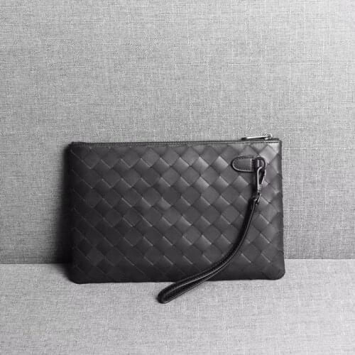 ISHARES Genuine Leather Woven Calfskin Classic Day Clutches Removable Wristlet Casual Document Men Fashion Zipper Bags IS8062L