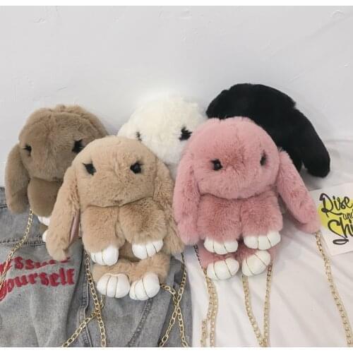Cute plush bunny rabbit women shoulder bags cartoon lady chains crossbody bag luxury faux fur messenger bag small amimal purses