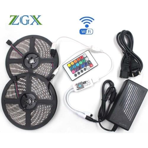 ZGX WIFI LED Strip light wireless RGB LED light Decor tira Tape lamp lights ip neon waterproof diode ribbon 12V adapter set 10M