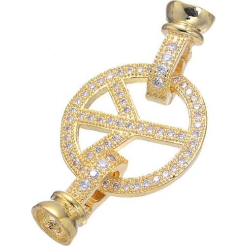 Jewelry Accessories Findings High Quality Copper Metal Rhinestone Peace symbol End Caps Connector Clasps For Pearl Necklace DIY