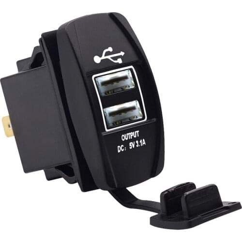 USB Charger with LED Light Dual Rocker Style USB Power Socket Car Motorcycle for Outdoor Personal Car Parts Decoration