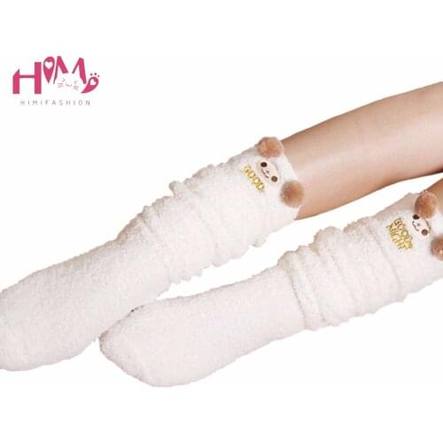 Bear Ear Print Fleece Cartoon Leggings Women Hot Sale Home Wear Kawaii Long Warm Cute Young Girls Winter Women Plaid Stockings