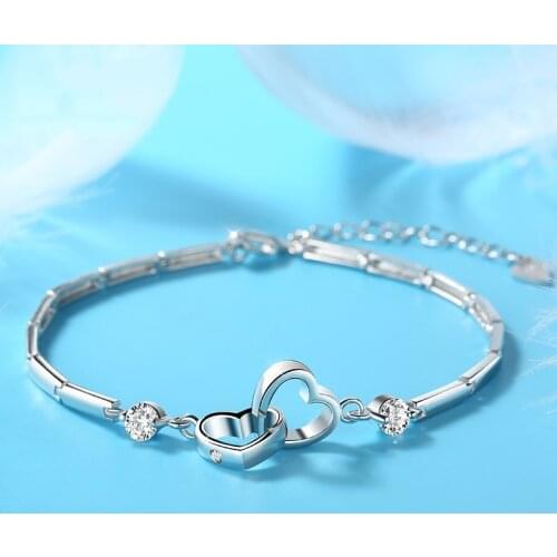 925 Sterling Silver Crystal Heart Charm Bracelet For Women Bracelets & Bangles For Female Girls Gift Pulseira Feminina