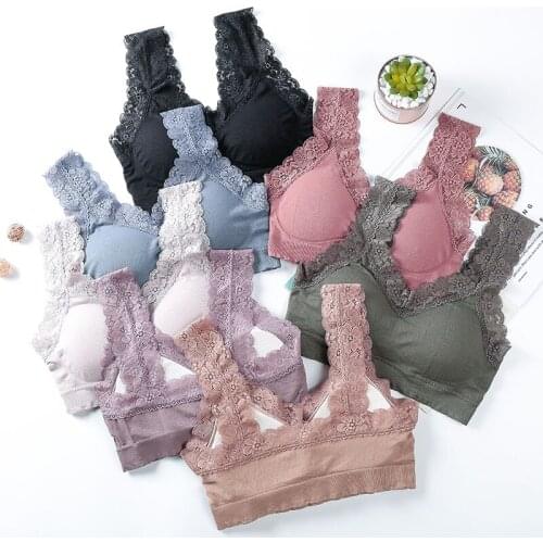 Sexy Lace Shoulder Strap Beautiful Back Underwear Seamless V-neck Anti-glare Push Up No Steel Ring Bra Women