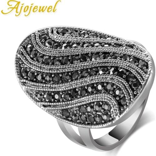 Ajojewel size 7-9 Aneis Unique Designer Pave CZ Vintage Black Ring Women Brand Fashion Jewelry