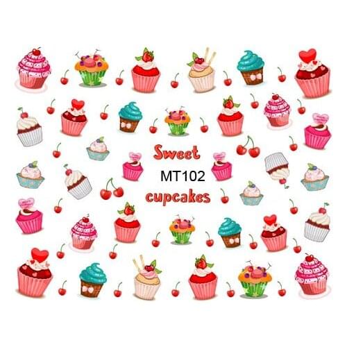 1 Sheet Nail MT102 Red Cherry Sweet Cup Cake Nail Art Water Transfer Sticker Decal For Nail Tattoo Tips Nail Tools