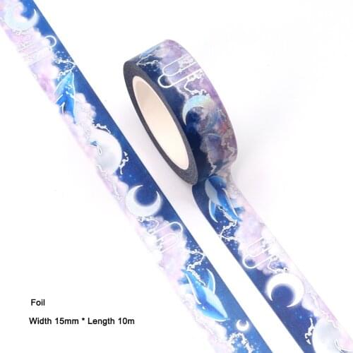 1PC 15MM*10M Foil Dream Moon Cloud whale washi tape Masking Tapes Decorative Stickers DIY Stationery School Supplies