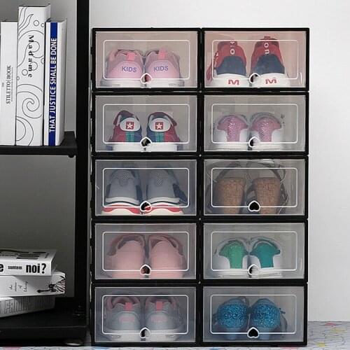 1pc Transparent shoe box storage shoe boxes thickened dustproof shoes organizer box can be superimposed combination shoe cabinet