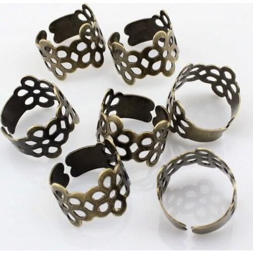 100pcs Antique Bronze Flower Ring Base Blank Findings Hollow Flower Printing Rings DIY Accessories