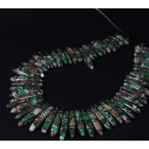 15.5"strand Top Drilled Green Imperial Stone Stick Slice Beads Bulk,Sea Sediment Emperor Jaspers Point Bullet Pendant Necklaces