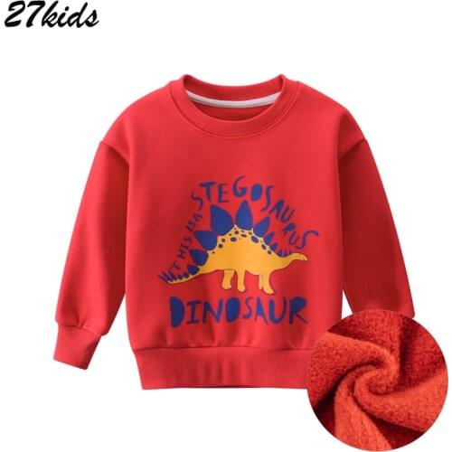 27Kids Boys Long Sleeves Cartoon Dinosaur Sweatshirts Plus velvet Kids Clothes Autumn Childrens Animal Tops Clothing 2-9Years