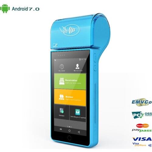 5" Wireless Smart Handheld Android 7.0 POS terminal System with NFC 4G PCI and EMV 1D / 2D Barcode Scanner WIFI 4G 58mm Printer