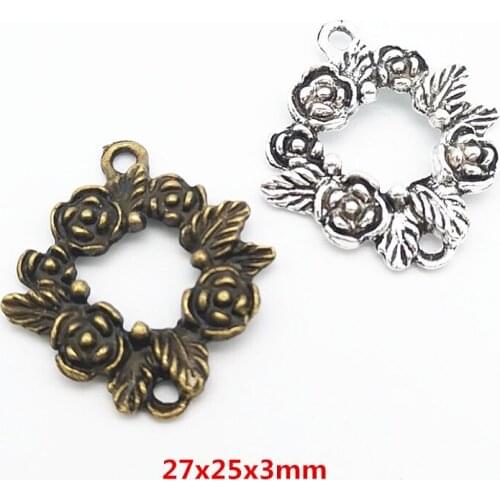 50pcs 27X25MM Antique Silver Color Rose Flower Charms Metal Vintage Pendants for Bracelet Necklace Earring DIY Jewelry Making