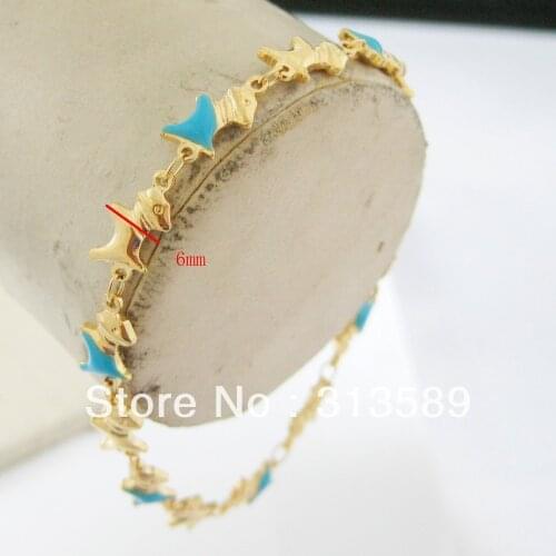 7.7" LADY YELLOW GOLD GP FILLED WITH BRASS BLUE COLOR DOG ENAMELED BRACELET/GREAT GIFT