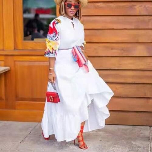 African Clothing Womens Maxi Long Dress White Gowns Fashion High Quality Elegant Chic Embroidered Cake Dress African Clothes