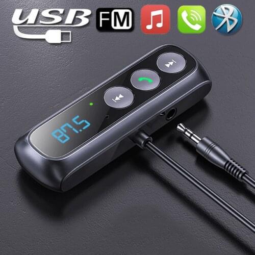 JINSERTA Car FM Modulator Bluetooth Handsfree Adapter FM Transmitter Bluetooth 5.0 Aux Wireless Audio MP3 TF Card Music Player