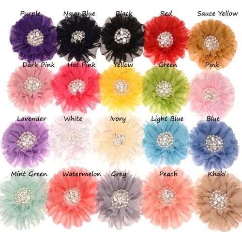 60pcs 10cm Rhinestone Pearl Cluster Chiffon Hair Flower Hair Accessory Hair Bow Flower Accessory Fashion Headwear