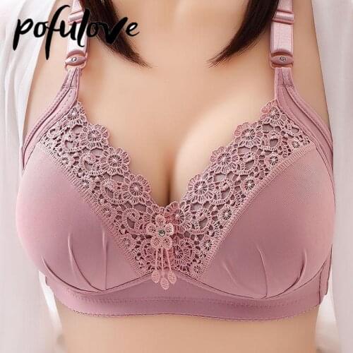 Women Plus Size Bra 36-42 Floral Push Up Bras Wireless Seamless Underwear Lace Sexy Bralette Thin Gathered Female Brassiere