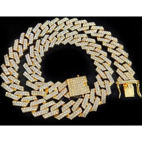 Fashion Iced Out Rhombus 20MM Wide Miami Cuban Chain Necklace Jewelry Choker Link Chain For Women Men Hip HOP Jewelry