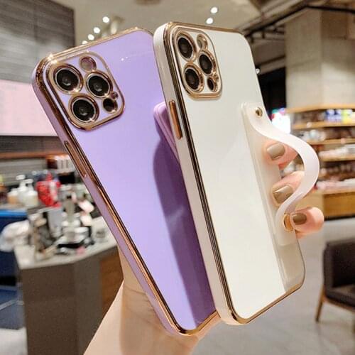 LOVECOM Luxury Gold Plated Cover For iPhone 12 Pro Max Case For iPhone 11 Pro Max 8 Plus 7 XR XS X Wrist Strap Soft Phone Case