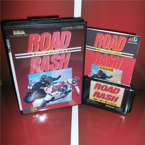 Road Rash Japan Cover with Box and Manual for MD MegaDrive Genesis Video Game Console 16 bit MD card
