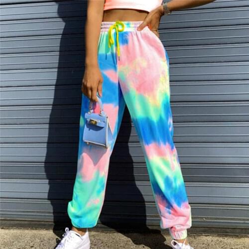 Neon Tie-dye Joggers High Waist Long Baggy Pants Women Sweatpants Loose Trousers 2021 Summer Lace Up Pants Streetwear Clothes Up
