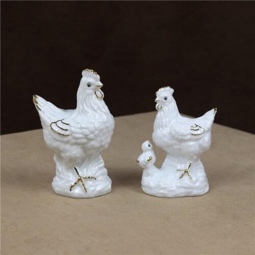 Porcelain Rooster Statue Hen Figurine Ceramic Chicken Family Miniature Craft Ornament Home Decoration Accessories Birthday Gift