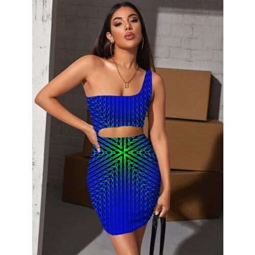Giyu Brand Dizziness Dresses Women Colorful Hollow out Dresses Psychedelic Pleating Abstract Vestido Sexy Womens Clothing