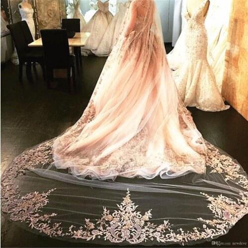 Lace Cathedral Bridal Veils One Layer Long Applique Bead Custom Made High Quality Wedding Veils With Combs Three Color