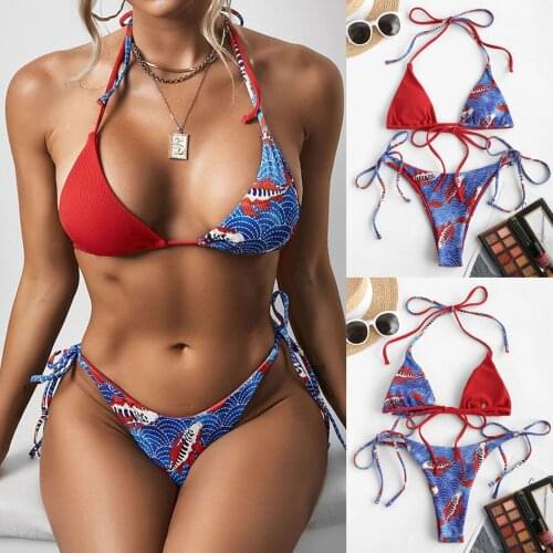 Patchwork Carp printing Swimwear Women Bandeau Bandage Bikini Set Push-up Brazilian Biquini Beachwear 2021 Swimsuit