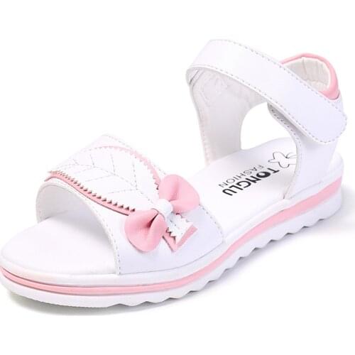 Summer Leather Leaves Pattern Bowtie Childrens Kids Soft Bottom Fashion Girls Princess Beach Shoes 4 5 6 7 8 9 10 11 12 13 Years