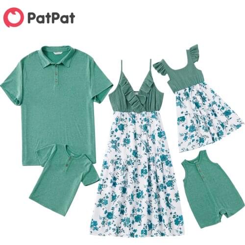 PatPat 2021 New Arrival Summer Mosaic 100% Cotton Family Matching Floral Flounce Tank Dresses - Rompers - Polo Shirts
