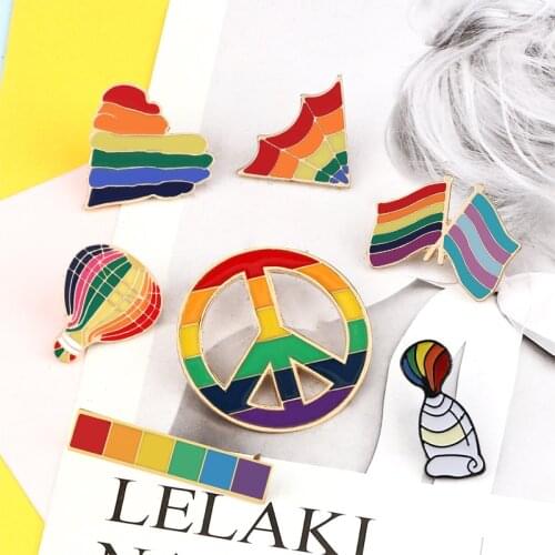 LGBT Pride Heart Rainbow Brooch Flag Hot Air Balloon Love and Peace Enamel Pins Bag Clothes Metal Lapel Pin Badge Unisex Jewelry